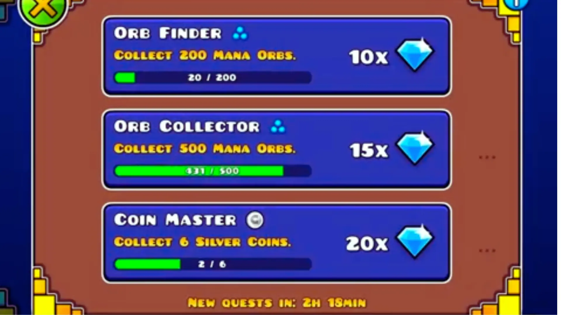 Collect Orbs in Geometry Dash by playing levels and completing quests.

